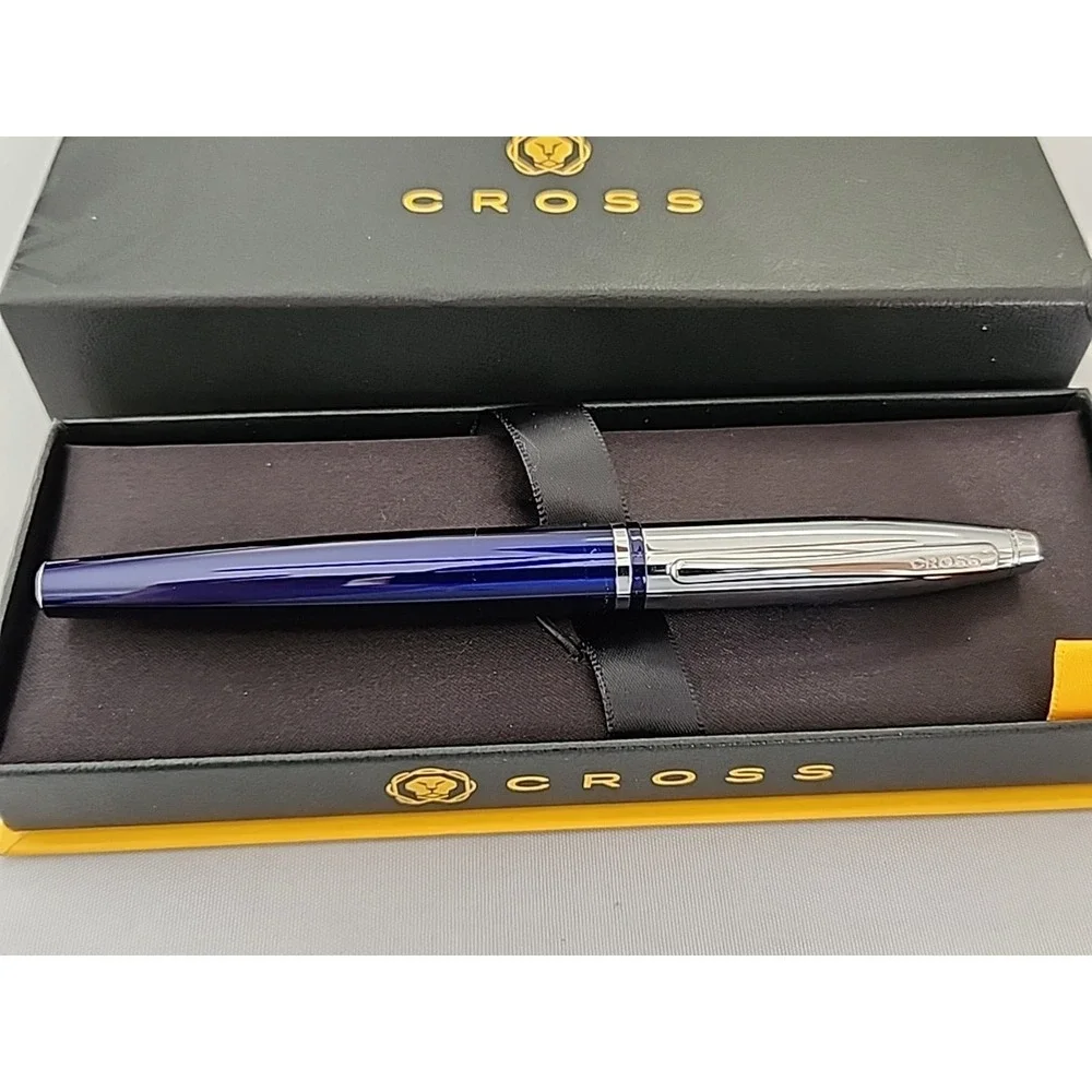 CROSS CALAIS Chrome/Blue Refillable Rollerball Pen Gift Box Med Point CFS Logo